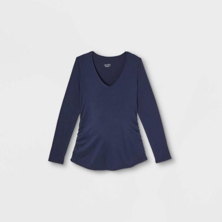 Maternity Long Sleeve Scoop Neck Side Shirred T-shirt - Isabel Maternity By Ingrid & Isabel Navy