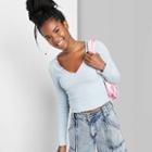Women's Long Sleeve V-neck Lettuce Edge Fitted T-shirt - Wild Fable