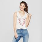 Women's Floral Skull Criss Cross Graphic Tank Top - Zoe+liv (juniors') Ivory