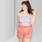 Women's Plus Size High-rise Paper Waist Bag Jean Shorts - Wild Fable Orange