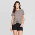 Women's Short Sleeve Scoop Neck Twist Front T-shirt - Universal Thread Gray M, Heather Grey