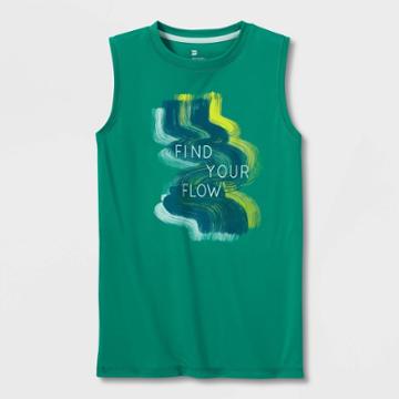 Boys' Sleeveless 'find Your Flow' Graphic T-shirt - All In Motion Green
