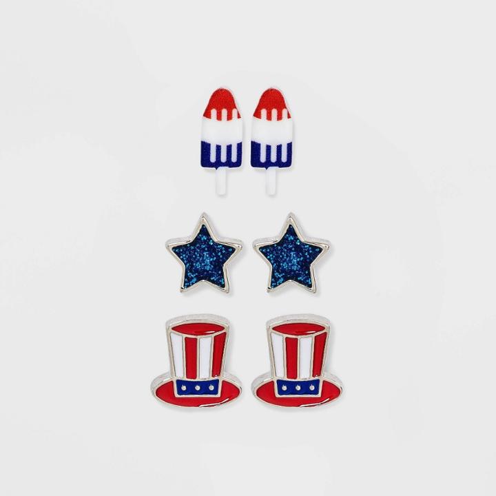 No Brand Americana Glitter Star Hat And Popsicle Stud Earring Set