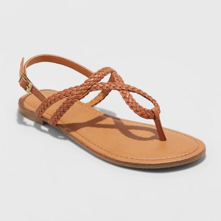 Women's Anabel Braided Thong Ankle Strap Sandals - Universal Thread Cognac 5, Women's, Red