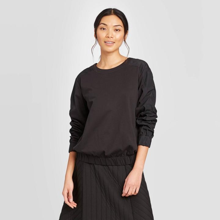 Women's Long Sleeve Crewneck Blouse - Prologue Black
