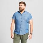 Men's Tall Standard Fit Denim Short Sleeve Button-down Shirt - Goodfellow & Co Bayshore Blue