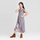 Girls' Off The Shoulder Floral Walk Thru Dress - Art Class Purple S, Girl's,
