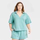 Women's Plus Size Short Sleeve Collared French Terry Polo T-shirt - Universal Thread Aqua Blue