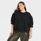 Women's Plus Size 3/4 Sleeve Quilted Pullover Sweatshirt - A New Day Black