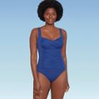 Women's Slimming Control Ruched Front One Piece Swimsuit - Dreamsuit By Miracle Brands Deep