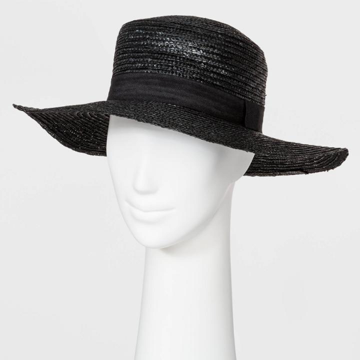 Women's Natural Straw Boater Hat - Universal Thread Black,
