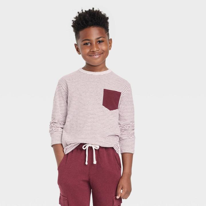 Boys' Striped Long Sleeve Colorblock T-shirt - Cat & Jack Cream