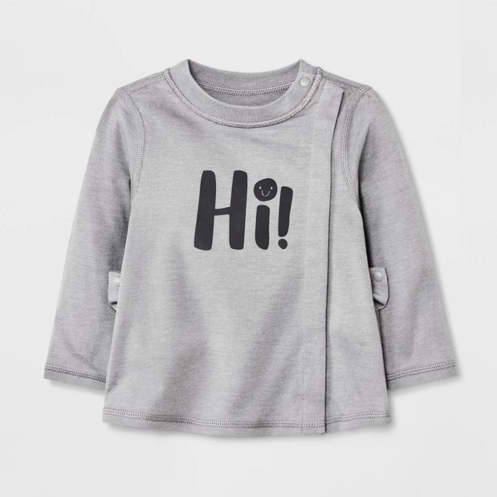 Baby Boys' 'hi!' Long Sleeve Side Snap Adaptive T-shirt - Cat & Jack Gray Newborn