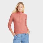Women's Long Sleeve Henley Shirt - Who What Wear Berry Pink