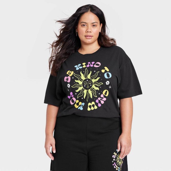Golden Hour Women's Plus Size Be Kind To Your Mind Short Sleeve Graphic T-shirt - Black