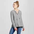 Women's Long Sleeve Ribbed Lace Up Top - Knox Rose Gray