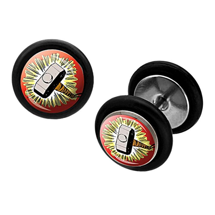 Women's Marvel Thor Hammer Stainless Steel Screw Back Earrings