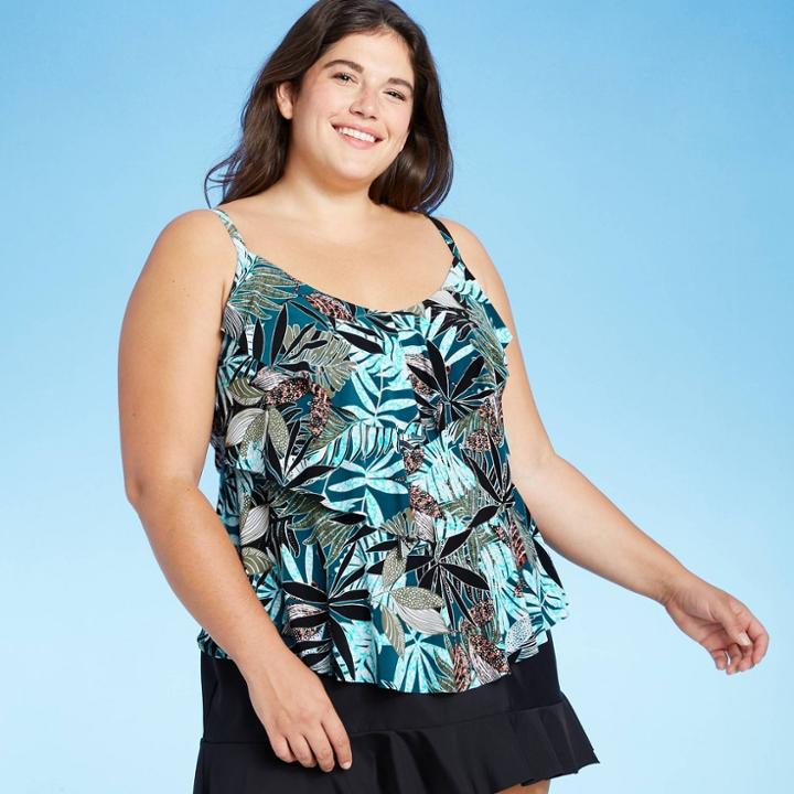 Women's Plus Size Tiered Tankini Top - Aqua Green Green