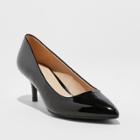 Women's Dora Satin Patent Wide Width Kitten Pointed Toe Pump Heel - A New Day Black 12w,
