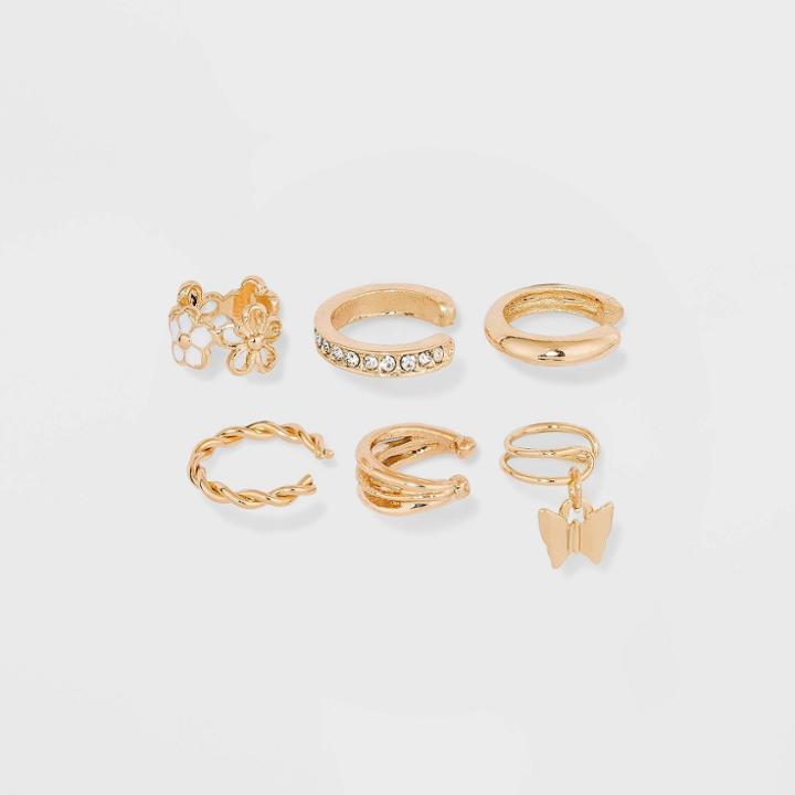 Flower And Butterfly Ear Cuff Set 6pc - Wild Fable Gold