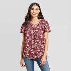 Women's Floral Print Short Sleeve Crewneck Blouse - Knox Rose Purple