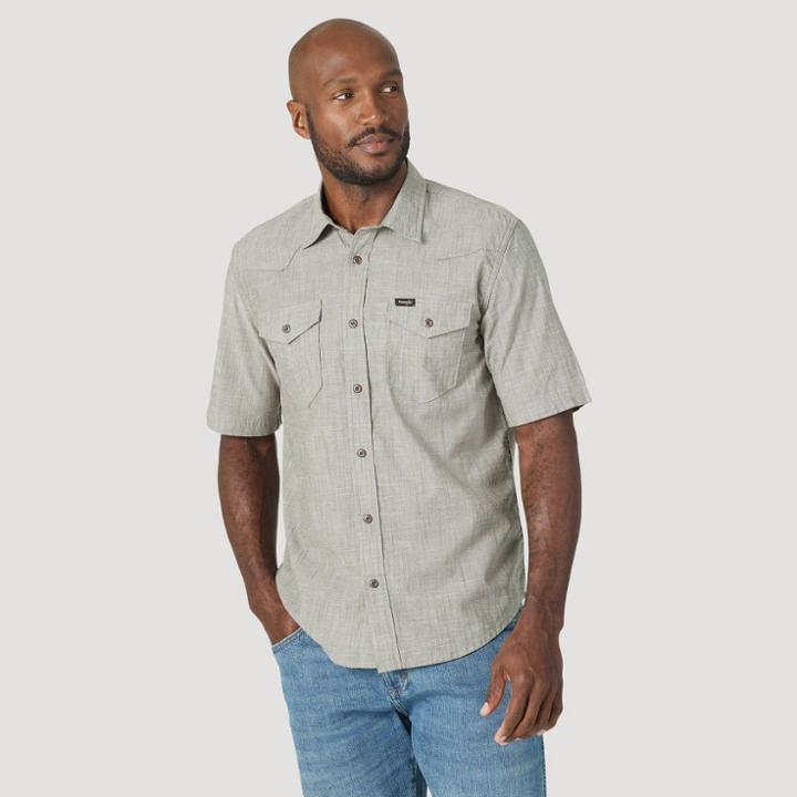 Wrangler Short Sleeve Regular Fit Button-down Shirt - Gray