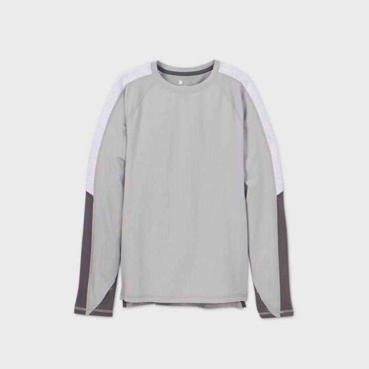 Boys' Long Sleeve Solid Colorblock Soft Gym T-shirt - All In Motion Gray