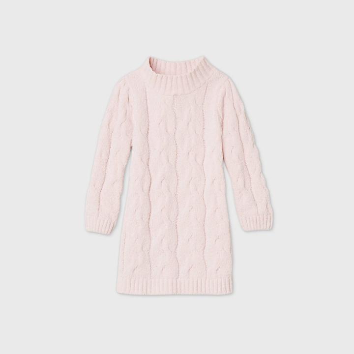 Toddler Girls' Sparkle Cable Knit Long Sleeve Dress - Cat & Jack Blush Pink