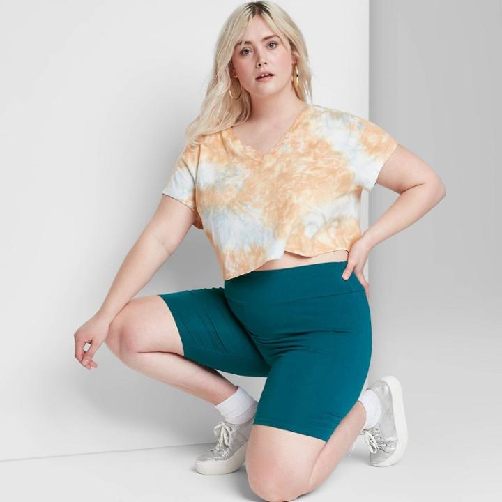 Women's Plus Size High-rise Bike Shorts - Wild Fable Deep Teal