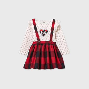 Disney X Pippa & Julie Toddler Girls' Mickey And Minnie Mouse Gingham Suspender Long Sleeve Dress - Red