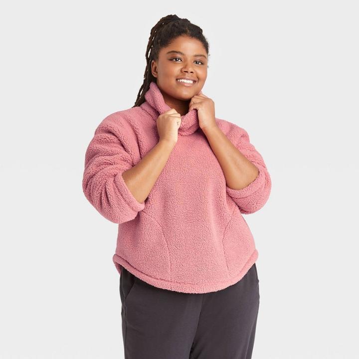 Women's Plus Size Cozy Cowl Neck Pullover Sweatshirt - All In Motion Rose Red