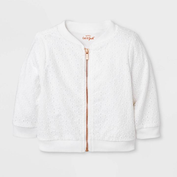 Baby Girls' Eyelet Bomber Jacket - Cat & Jack White Newborn, Girl's