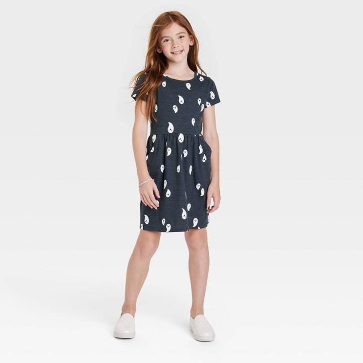 Girls' Halloween Printed Short Sleeve Dress - Cat & Jack Charcoal Black