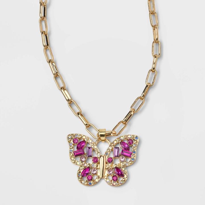 Pave Stone Butterfly Collar Necklace - Wild Fable Pink