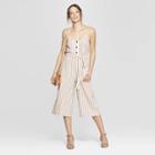 Women's Sleeveless V-neck Button Front Striped Jumpsuit - Universal Thread Brown/white