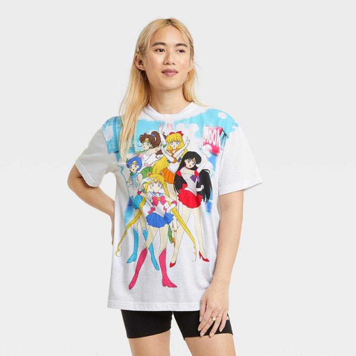 Women's Sailor Moon Short Sleeve Oversized Graphic T-shirt - White