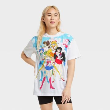 Women's Sailor Moon Short Sleeve Oversized Graphic T-shirt - White