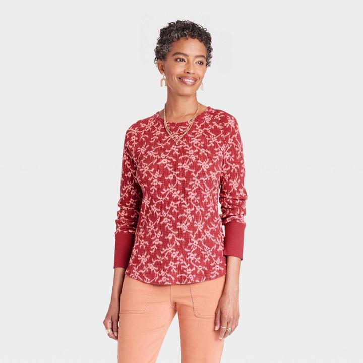 Women's Long Sleeve Thermal Top - Knox Rose Red Floral