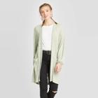 Women's Long Sleeve Lace Trim Knit Cardigan - Xhilaration Green