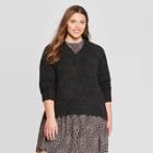 Women's Plus Size Long Sleeve V-neck Boucle Pullover Sweater - Universal Thread Black