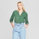 Women's Polka Dot Long Sleeve Button-down Front Pocket Blouse - Who What Wear Green