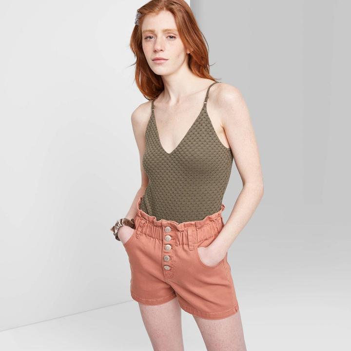 Women's High-rise Button-front Paperbag Waist Jean Shorts - Wild Fable Brown