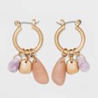 Semi-precious Lepidolite And Lemon Green Agate Worn Gold Hoop Earrings - Universal Thread Honey