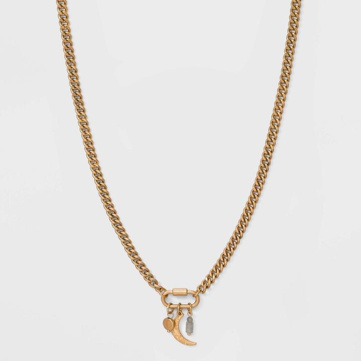 Semi-precious Labradorite And Charm Pendant Chain Necklace - Universal Thread Gold