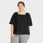 Women's Plus Size Puff Short Sleeve Blouse - A New Day Black