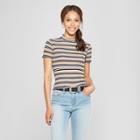 Women's Striped Short Sleeve Mock Neck Top - Almost Famous (juniors') Navy