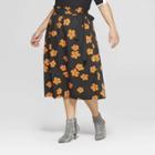 Women's Plus Size Floral Print Paperbag Midi Tie Skirt - Who What Wear Black