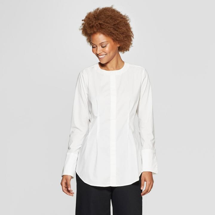 Women's Long Sleeve Collared Waist Blouse - Prologue White