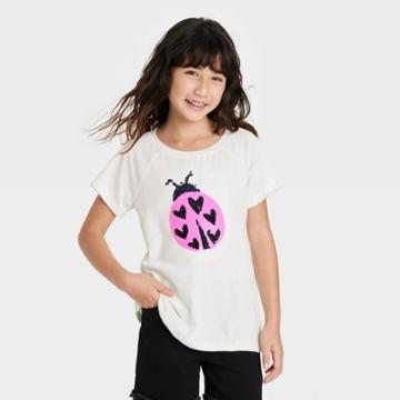 Girls' Short Sleeve Flip Sequin T-shirt - Cat & Jack Cream
