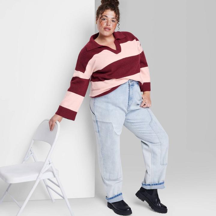 Women's Plus Size Slouchy Collared Pullover Sweater - Wild Fable Maroon